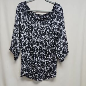 INC International Concepts 100% Silk Abstract Print Off-The-Shoulder Blouse - 14